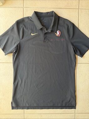 Nike Men's Charcoal Gray Polo with Gold Swoosh and Team Patch